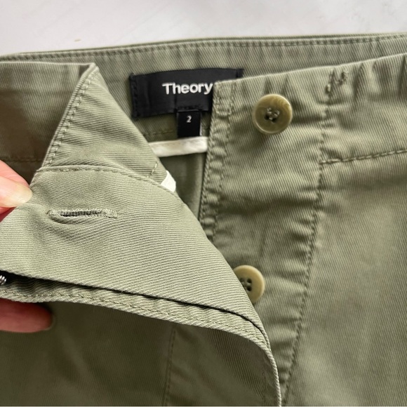 THEORY Reconstructed Stretch Twill Midi Skirt Size 2 Hidden Button Unlined - Picture 7 of 10